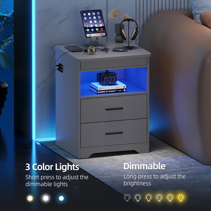 Smart Nightstand with RFID Lock, LED Lights & USB Ports – Modern Design