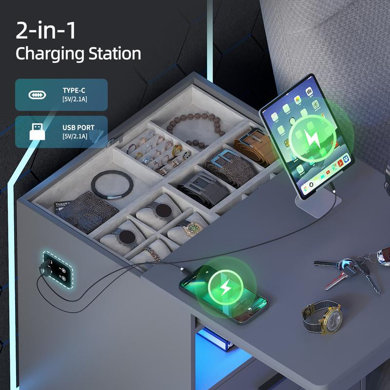 Smart Nightstand with RFID Lock, LED Lights & USB Ports – Modern Design