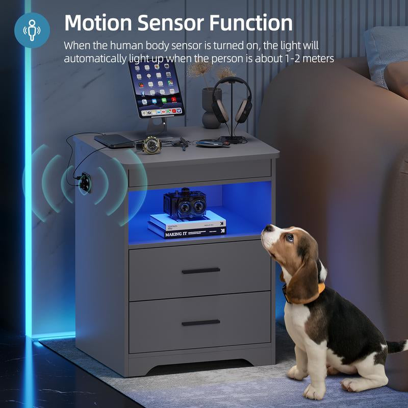 Smart Nightstand with RFID Lock, LED Lights & USB Ports – Modern Design