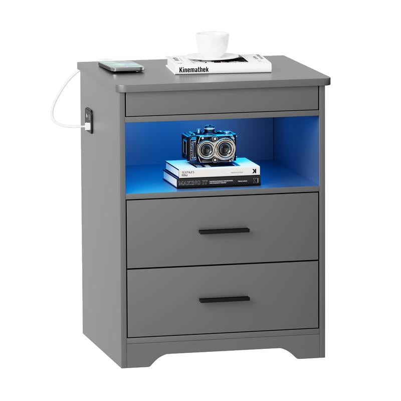 Smart Nightstand with RFID Lock, LED Lights & USB Ports – Modern Design
