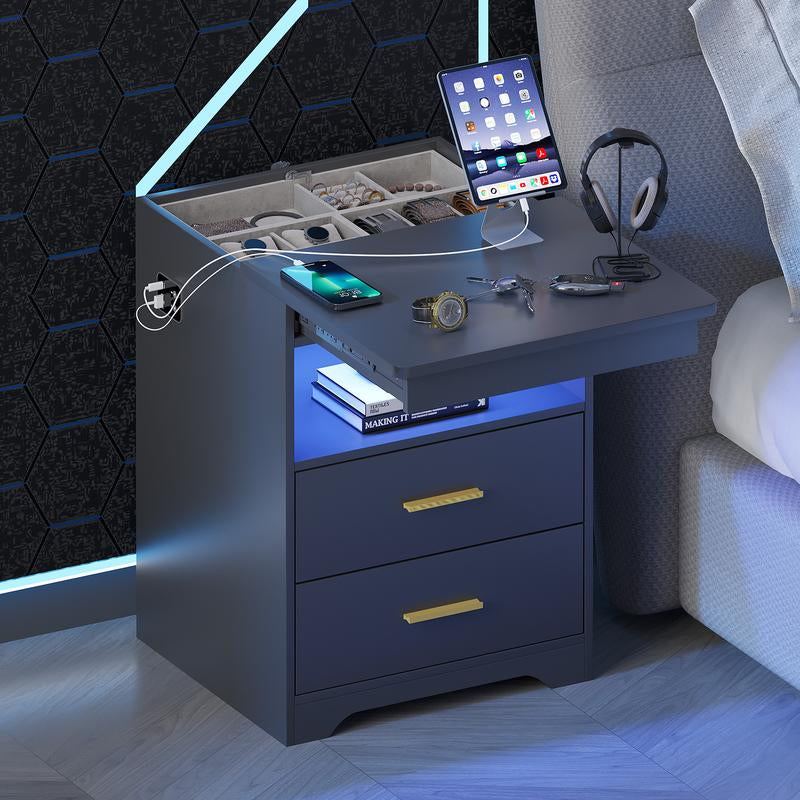 Smart Nightstand with RFID Lock, LED Lights & USB Ports – Modern Design