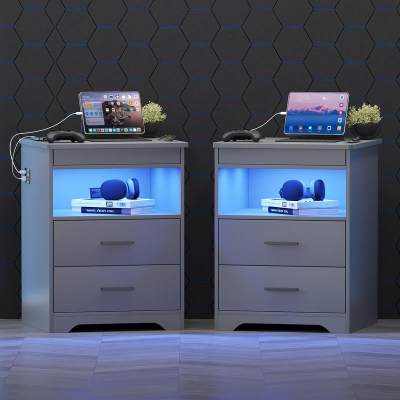 Smart Nightstand with RFID Lock, LED Lights & USB Ports – Modern Design