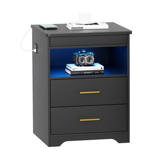 Smart Nightstand with RFID Lock, LED Lights & USB Ports – Modern Design